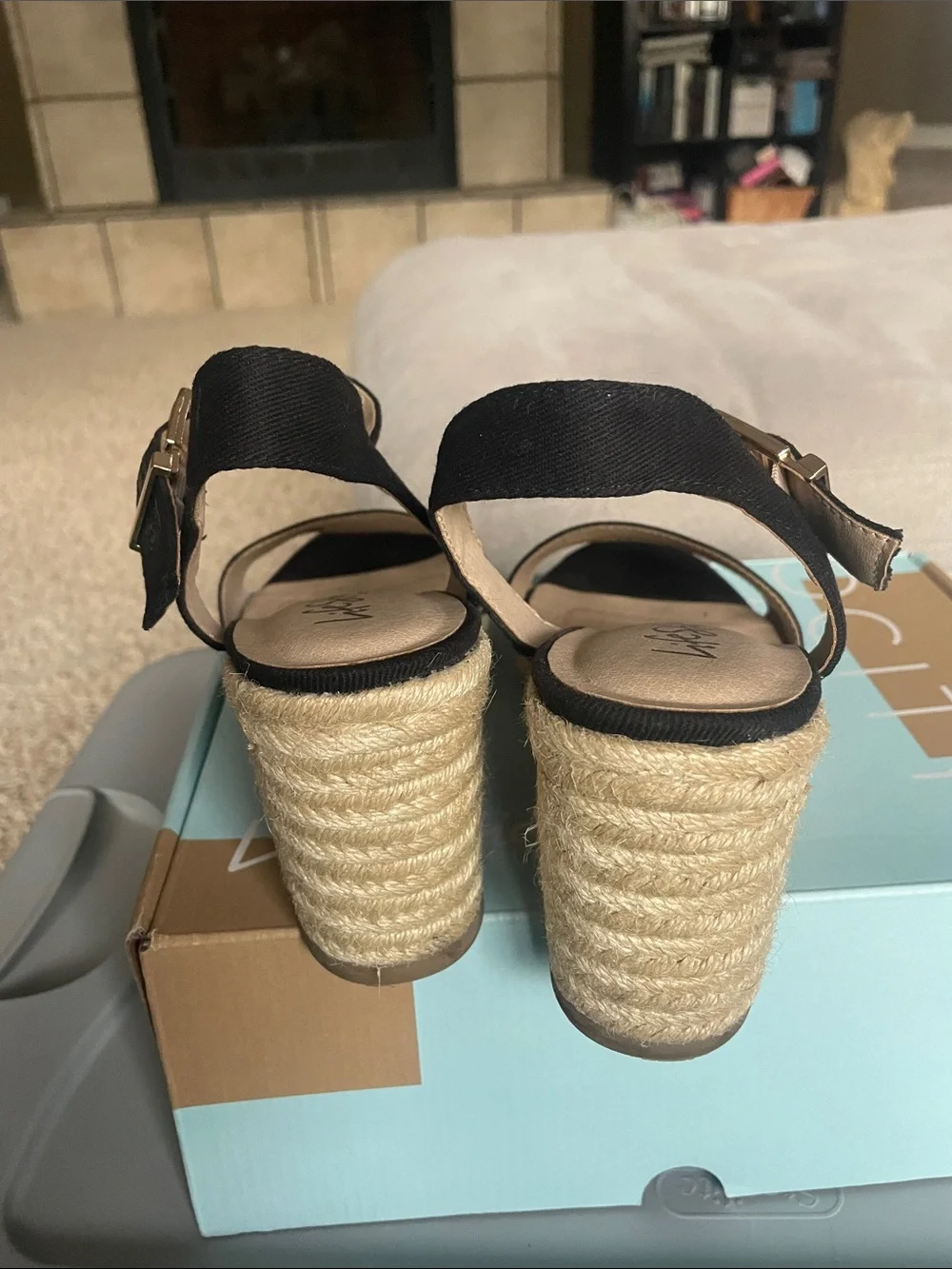 Life Stride Black Canvas Wedge Sandals with Ankle Strap